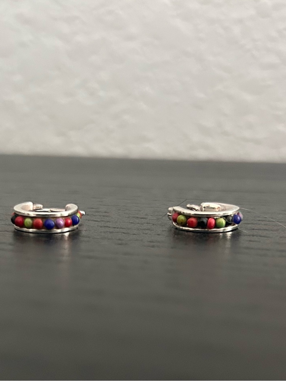 Tiny Multicolor Seed Bead Sterling Silver Hoop Earrings Small Rainbow Hoops